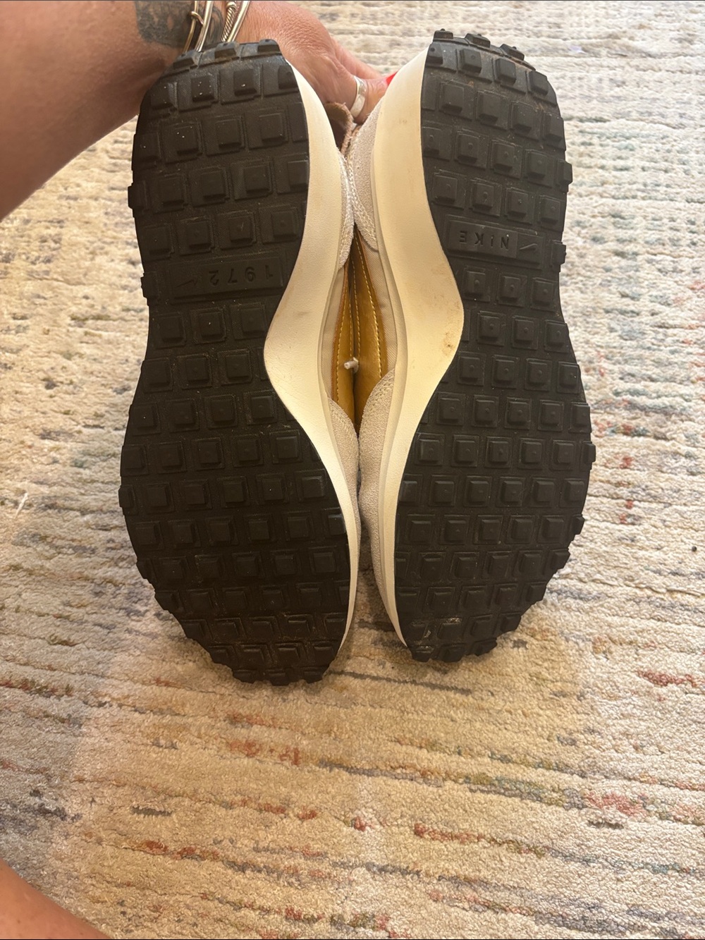 Nike Women's Beige Sneakers with Gold Swoosh Accent - Picture 5 of 6